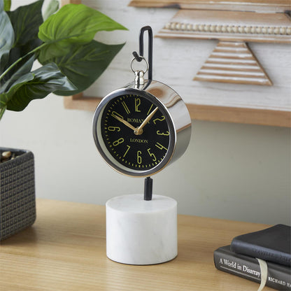 Silver Stainless Steel Metal Suspended Decorative Clock with Black and White Stand