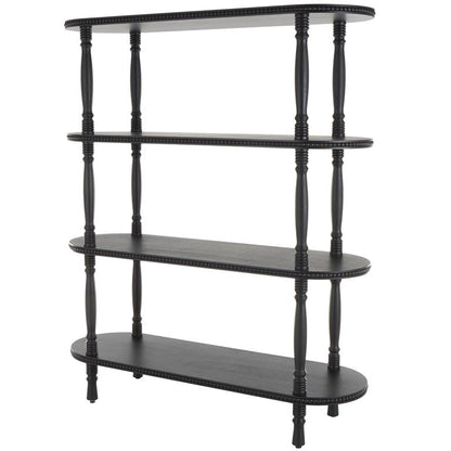 Black Wooden Oval 3 Shelf Storage Shelving Unit with Turned Legs and Beaded Edges