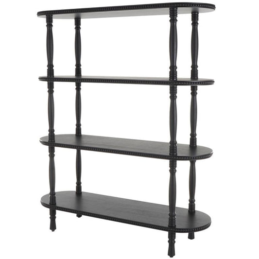 Black Wooden Oval 3 Shelf Storage Shelving Unit with Turned Legs and Beaded Edges
