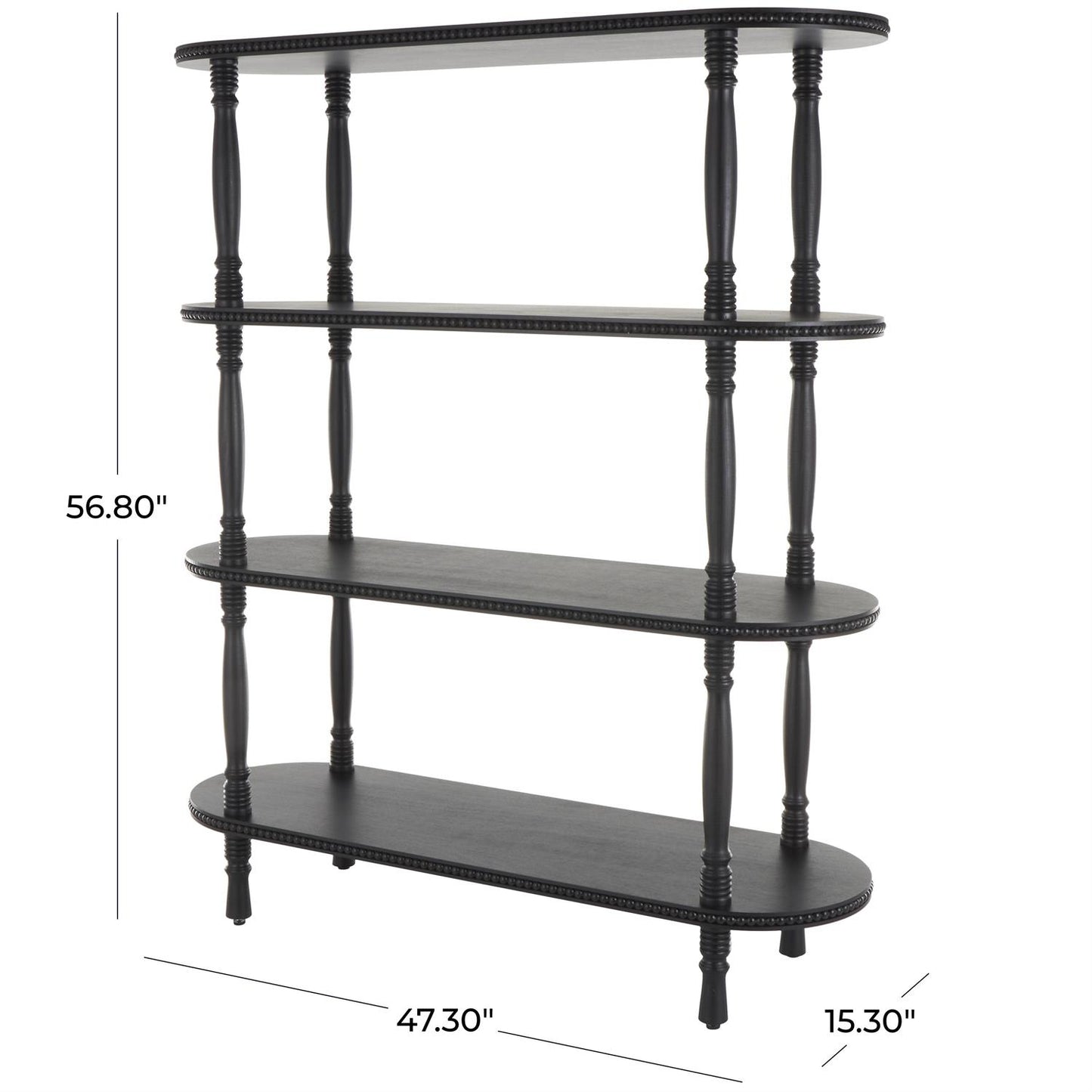 Black Wooden Oval 3 Shelf Storage Shelving Unit with Turned Legs and Beaded Edges