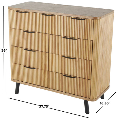 Brown Wood Ribbed 9 Drawer Room Chest