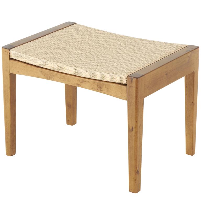 Brown Wood Handmade Traditional Living Room Stool with Rope Wrapped Seat