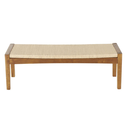 Brown Wood Handmade Traditional Living Room Stool with Rope Wrapped Seat