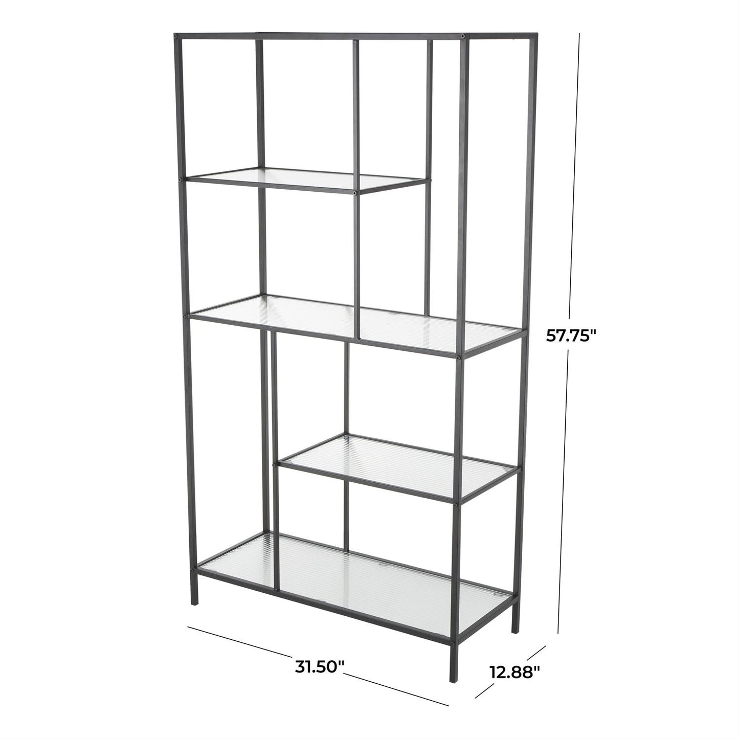 Black Metal Geometric 4 Shelf Living Room Console Table with Clear Glass Shelves