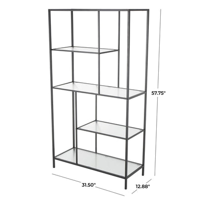 Black Metal Geometric 4 Shelf Living Room Console Table with Clear Glass Shelves