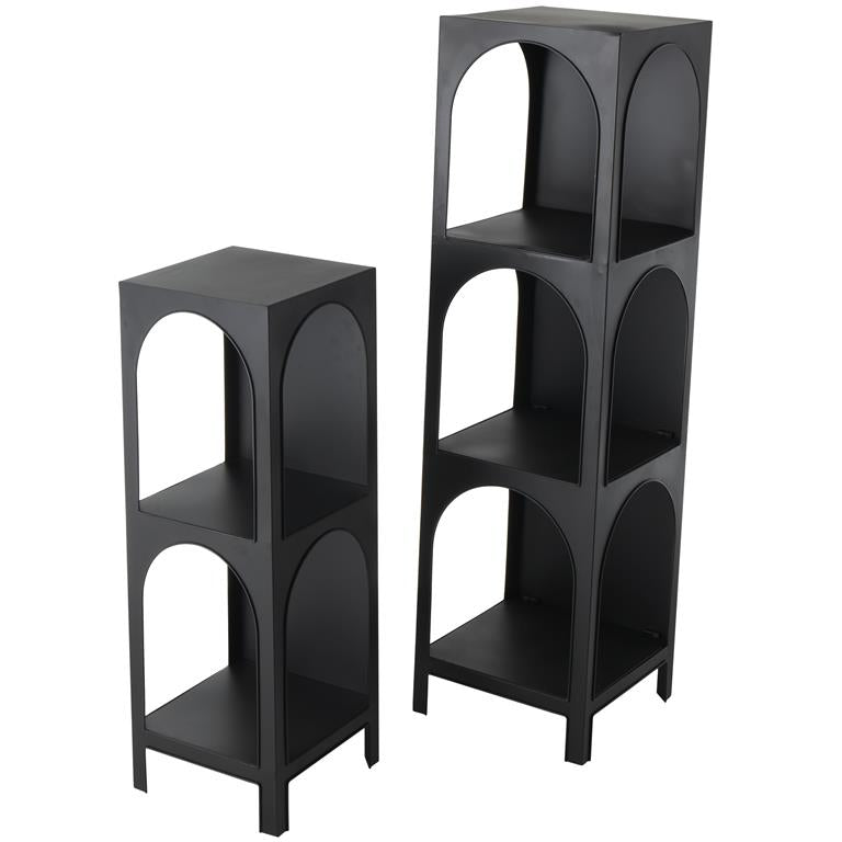 Black Metal 2 and 3 Shelf Storage Shelving Unit with Arched Openings