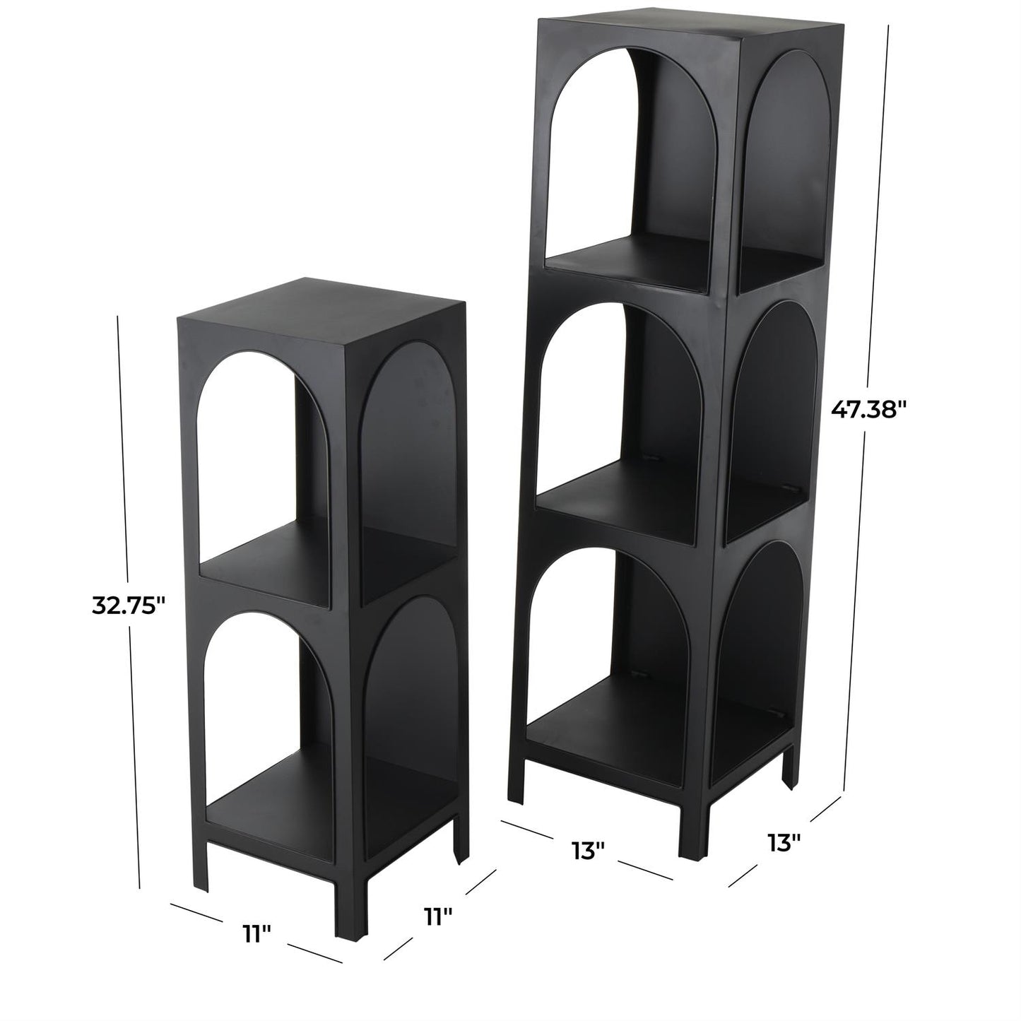 Black Metal 2 and 3 Shelf Storage Shelving Unit with Arched Openings