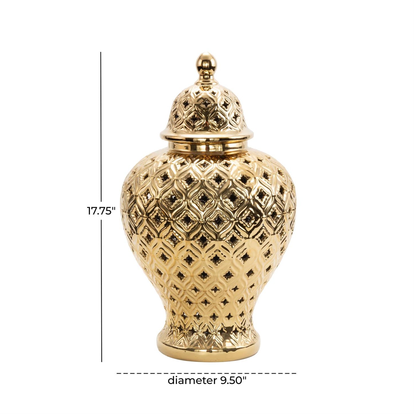 Gold Ceramic Living Room Decorative Jars with Geometric Cutout Design and Lid