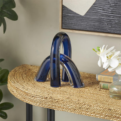 Blue Glass Abstract Overlapping Arch Decorative Sculpture with Clear Accents, Set