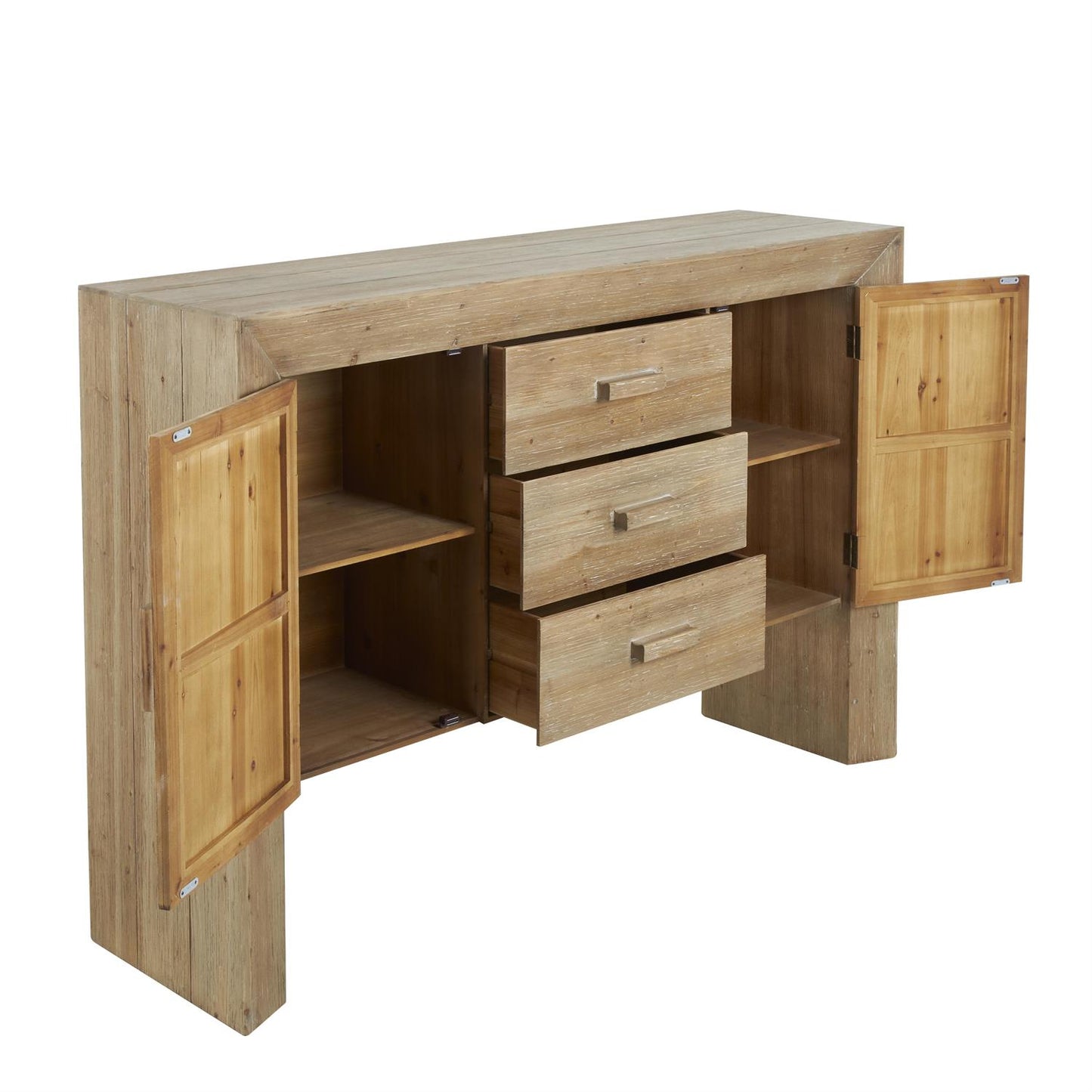 Light Brown Wood 2 Door and 3 Shelf Storage Shelving Unit with Natural Wood Grains