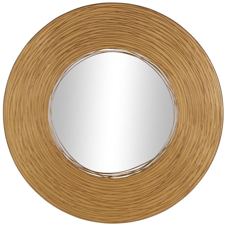 Gold Metal Abstract Room Wall Mirror with Overlapping Wire Rings