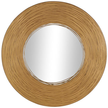 Gold Metal Abstract Room Wall Mirror with Overlapping Wire Rings