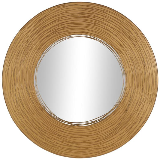Gold Metal Abstract Room Wall Mirror with Overlapping Wire Rings