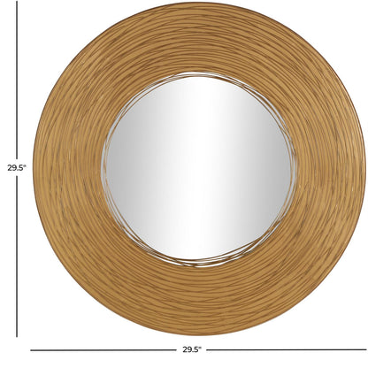 Gold Metal Abstract Room Wall Mirror with Overlapping Wire Rings
