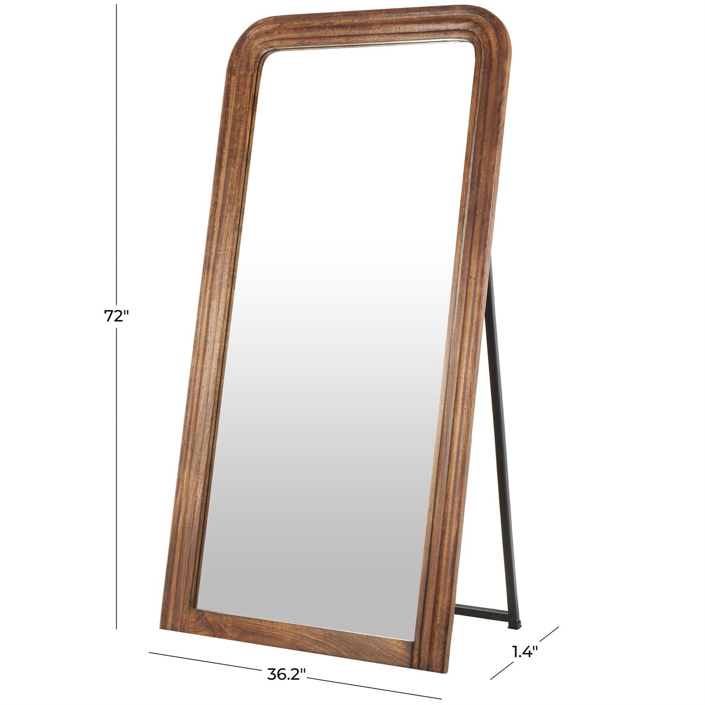 Brown Mango Wood Distressed Room Floor Mirror with Carved Grooves