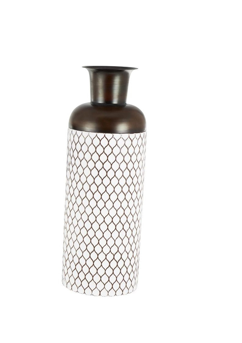 White Metal Tall Teardrop Shaped Decorative Vase with Brown Trumpet Tops