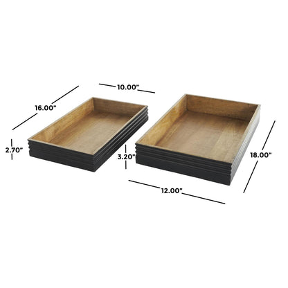 Brown Mango Wood Handmade Living Room Decor Tray with Black Groove Exterior