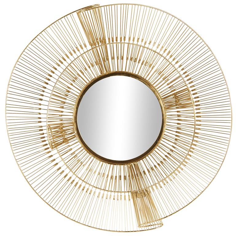 Gold Metal Starburst Layered Room Wall Mirror with Wire Starburst Rays