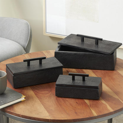 Black Marble Decorative Box with Black Handles