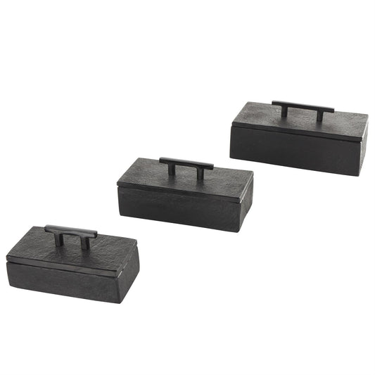 Black Marble Decorative Box with Black Handles