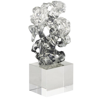 Clear Glass Abstract Freeform Decorative Sculpture with Clear Square Base
