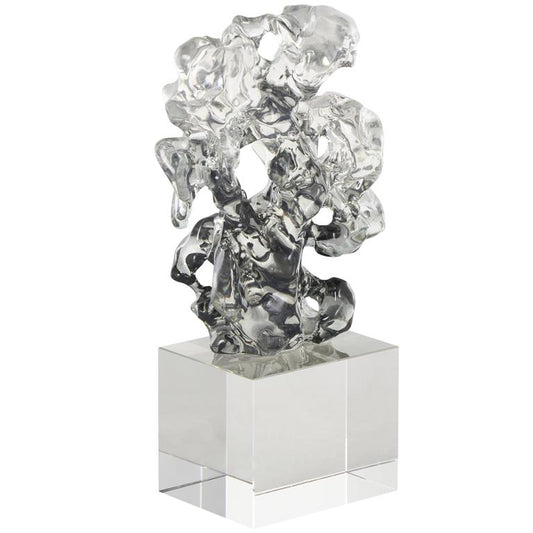 Clear Glass Abstract Freeform Decorative Sculpture with Clear Square Base
