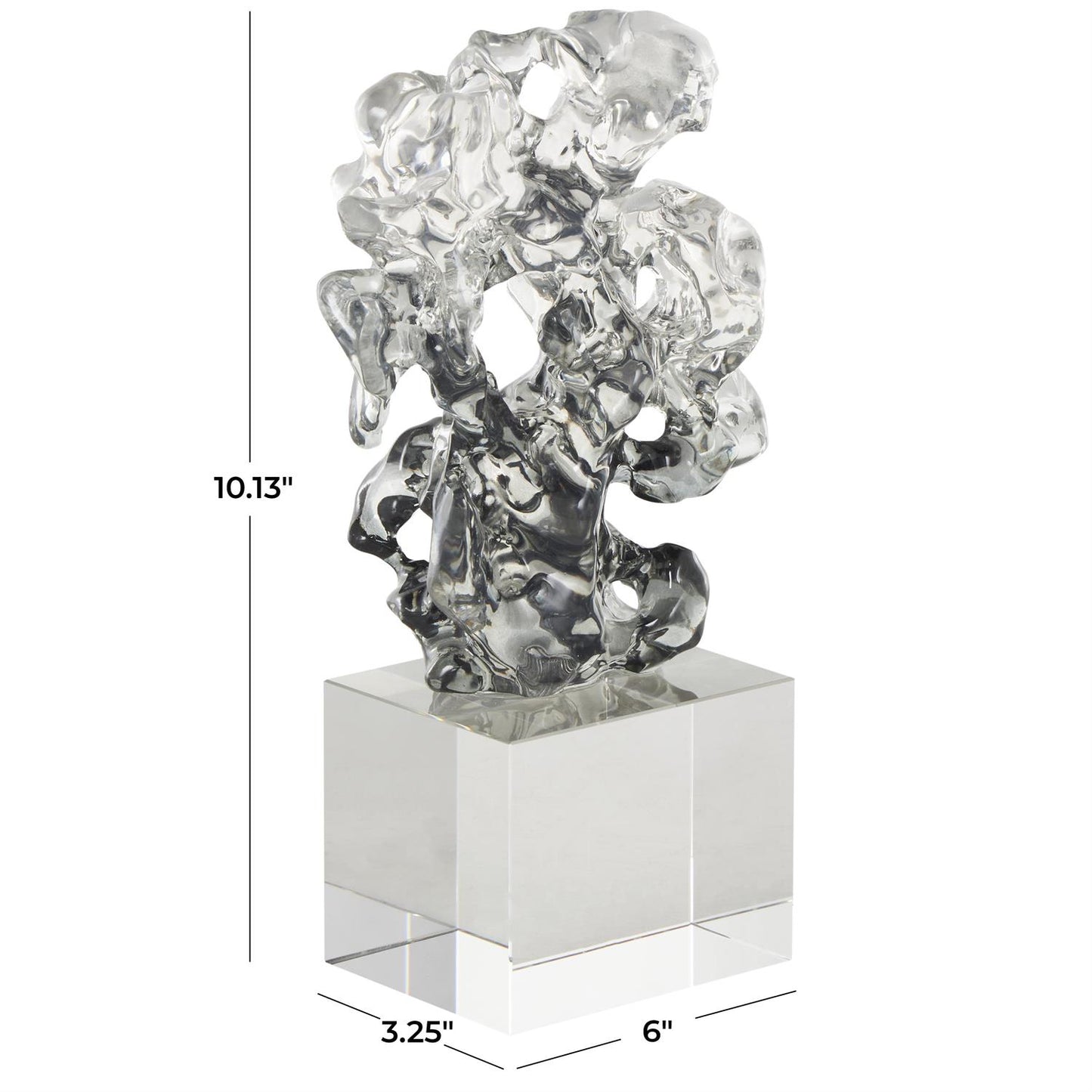 Clear Glass Abstract Freeform Decorative Sculpture with Clear Square Base