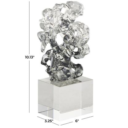 Clear Glass Abstract Freeform Decorative Sculpture with Clear Square Base