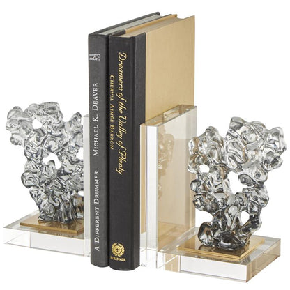 Clear Glass Abstract Freeform Decorative Sculpture with Clear Square Base