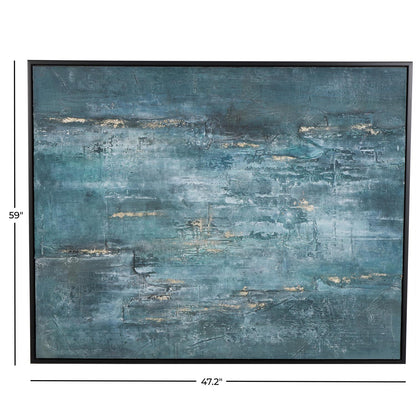 Dark Blue Canvas Abstract Silver Embellishments Living Room Framed Wall Art with Black Frame