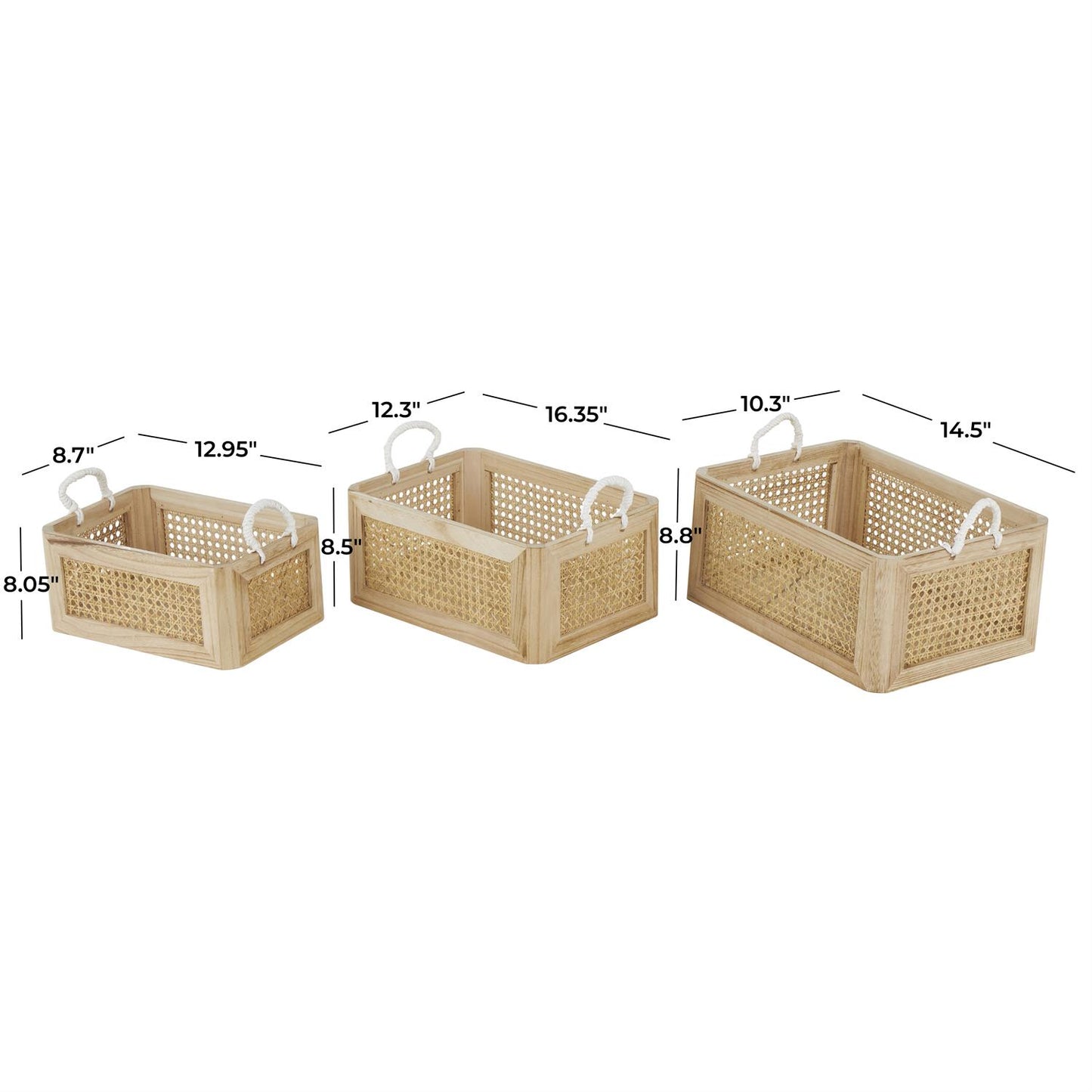 Brown Rattan Woven Decorative and Functional Storage Basket with Rope Handles