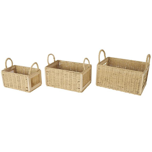 Brown Rattan Woven Decorative and Functional Storage Basket with Rope Handles