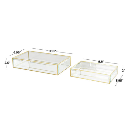 Clear Glass Beveled Decorative Jewelry Box with Gold Metal Frame