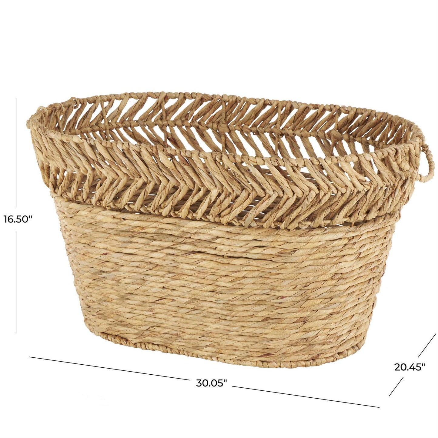 Brown Seagrass Handmade Woven Oval Decorative and Functional Storage Basket with Elevated Rim and Slot Handles
