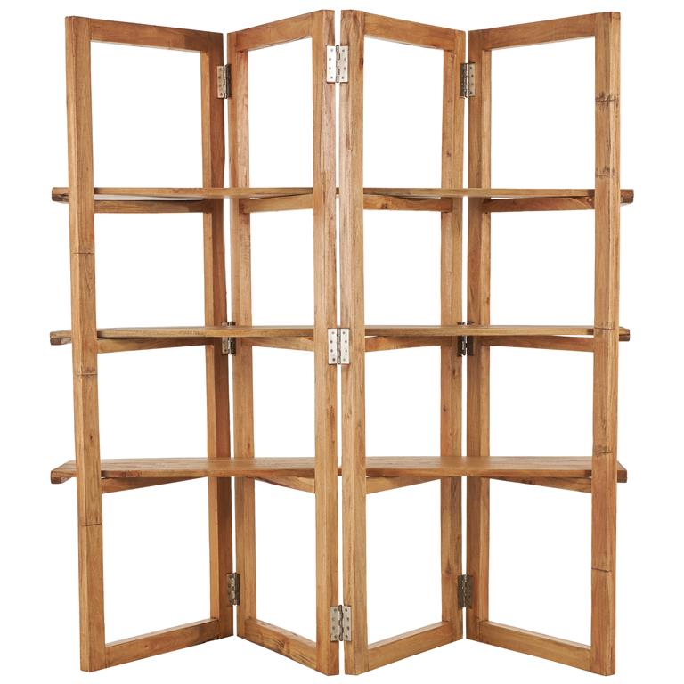 Brown Wood Handmade Folding 3 Shelf Storage Shelving Unit with Silver Metal Hardware
