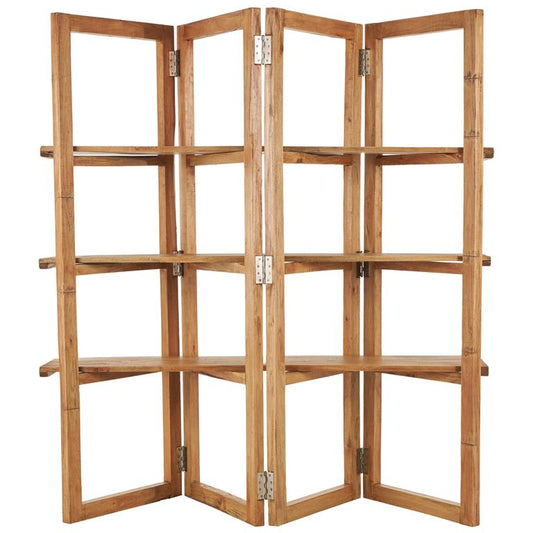Brown Wood Handmade Folding 3 Shelf Storage Shelving Unit with Silver Metal Hardware