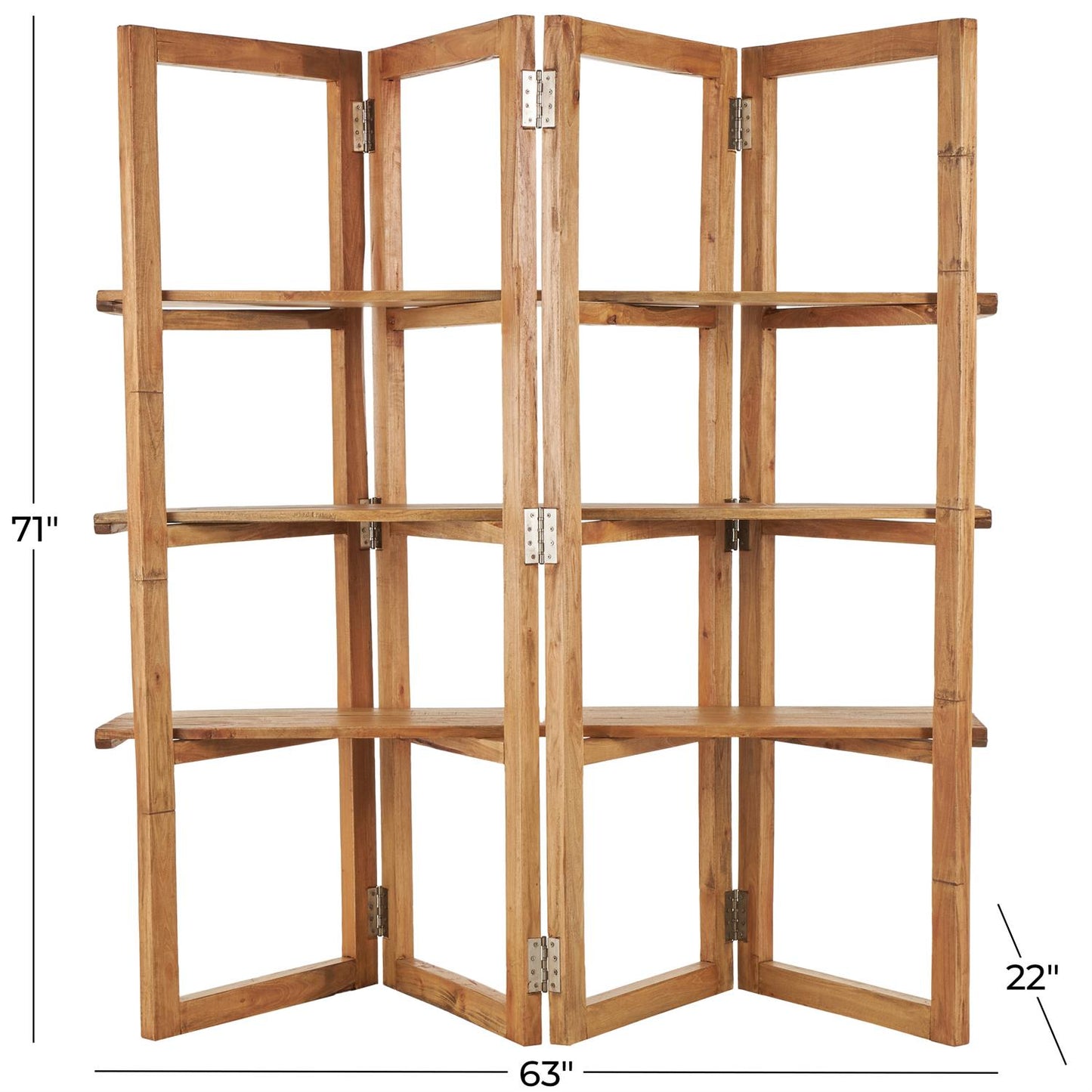 Brown Wood Handmade Folding 3 Shelf Storage Shelving Unit with Silver Metal Hardware