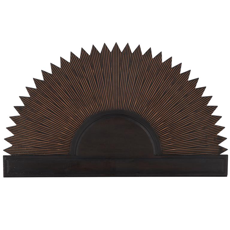Dark Brown Wooden Sun Large Home Wall Decor with Copper Accents,