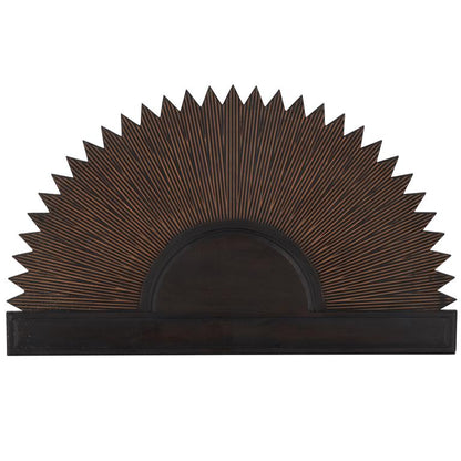 Dark Brown Wooden Sun Large Home Wall Decor with Copper Accents,