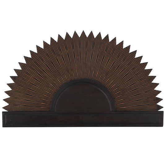 Dark Brown Wooden Sun Large Home Wall Decor with Copper Accents,