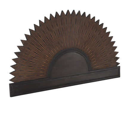 Dark Brown Wooden Sun Large Home Wall Decor with Copper Accents,