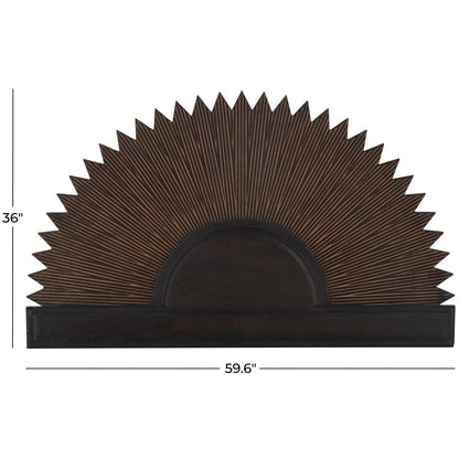 Dark Brown Wooden Sun Large Home Wall Decor with Copper Accents,