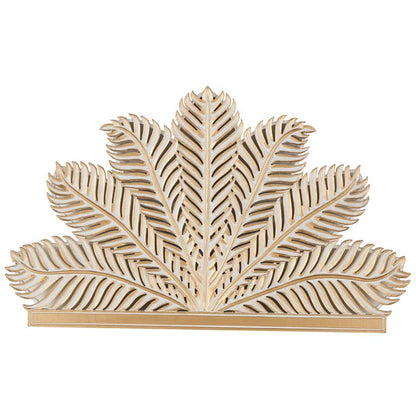 Gold Wooden Palm Tree Leaf Panel Home Wall Decor with White Accents