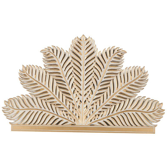 Gold Wooden Palm Tree Leaf Panel Home Wall Decor with White Accents