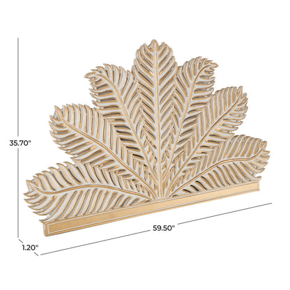Gold Wooden Palm Tree Leaf Panel Home Wall Decor with White Accents