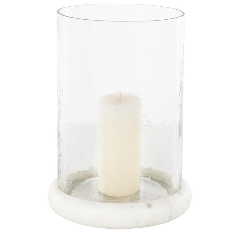 Clear Glass Pillar Decorative Candle Holder with White Marble Base