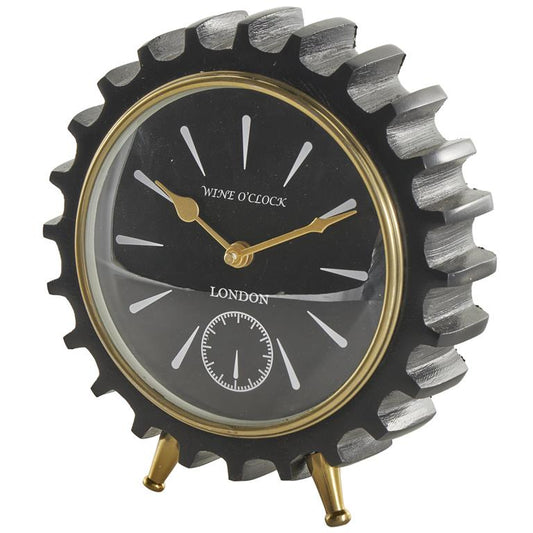 Black Aluminum Metal Gear Decorative Clock with Gold Hands and Legs,