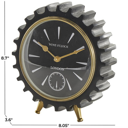 Black Aluminum Metal Gear Decorative Clock with Gold Hands and Legs,