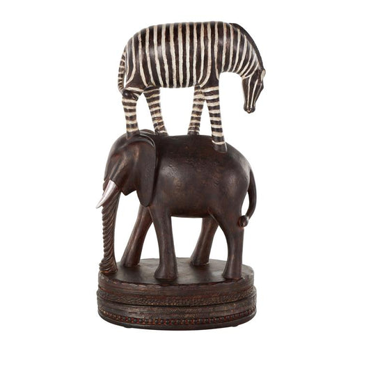 Multi Colored Polyresin Safari Animals Stacked Decorative Sculpture