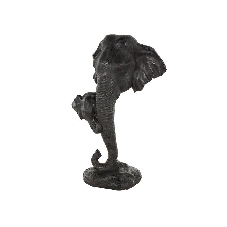 Black Polystone Elephant Mom and Baby Decorative Sculpture